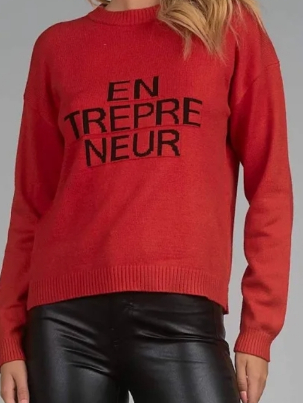 Elan Red Crewneck Sweater with Black 'ENTREPRENEUR' Graphic